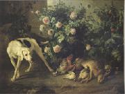 Francois Desportes Dog Guarding Game Near a Rosebush (mk05) china oil painting reproduction